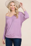 Solid Rib Modal Casual 3/4 Sleeves Dolman Sleeves Top