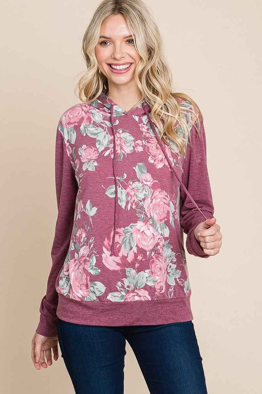 Sale - Floral Printed Contrast Hoodie With Relaxed Fit And Cuff Detail – On Sale Now