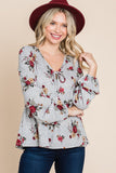 Top babydoll con estampado floral Hacci y puños elásticos en las mangas