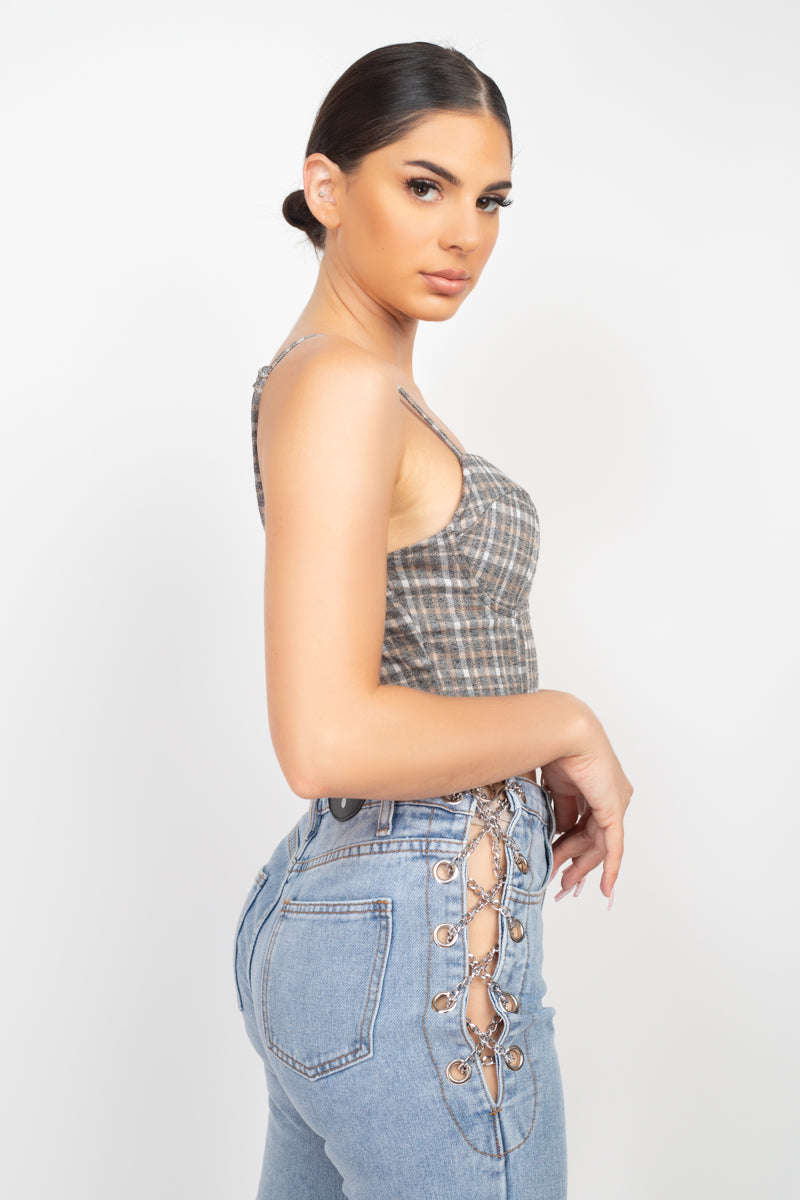 Plaid Hook & Eye Sweetheart Crop Top-Product Type | Naughty Smile Fashion