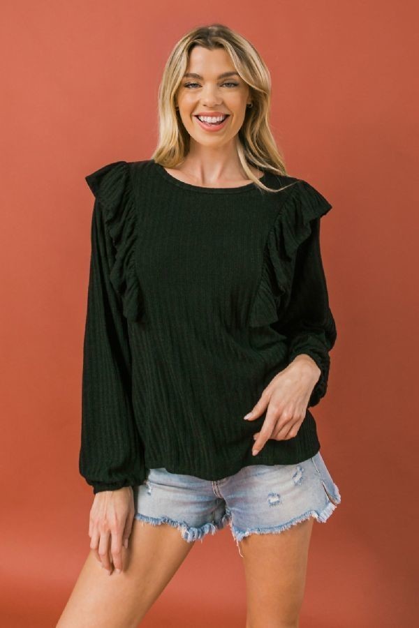 Round Neckline Front Ruffle Detail Knit Top-Product Type | Naughty Smile Fashion