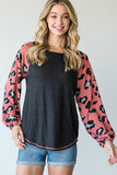 Round Neckline And Animal Print Color Block Top