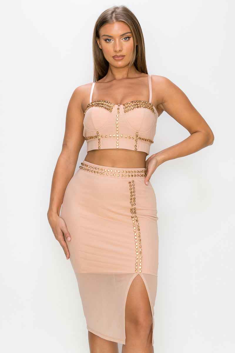 Sale - Studded Stone Cami Top & Slit Mini Skirts Set – On Sale Now