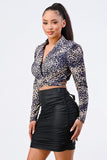 Animal Print Collared Back-tie Wrap Top