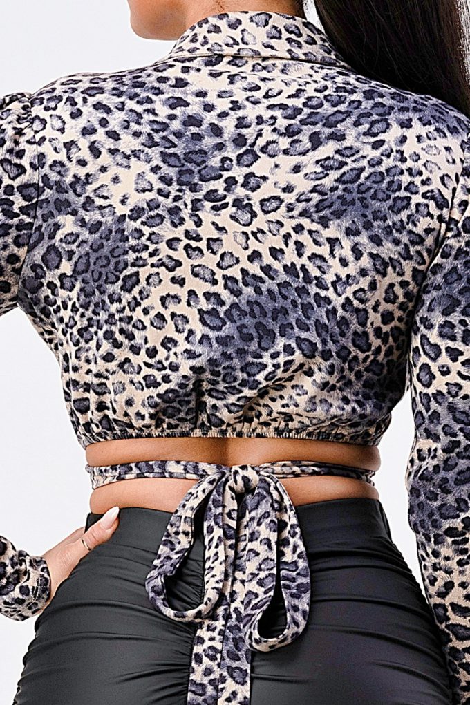 Sexy Animal Print Collared Back-tie Wrap Top-Product Type | Naughty Smile Fashion
