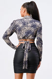 Animal Print Collared Back-tie Wrap Top