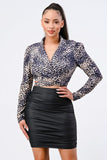 Animal Print Collared Back-tie Wrap Top