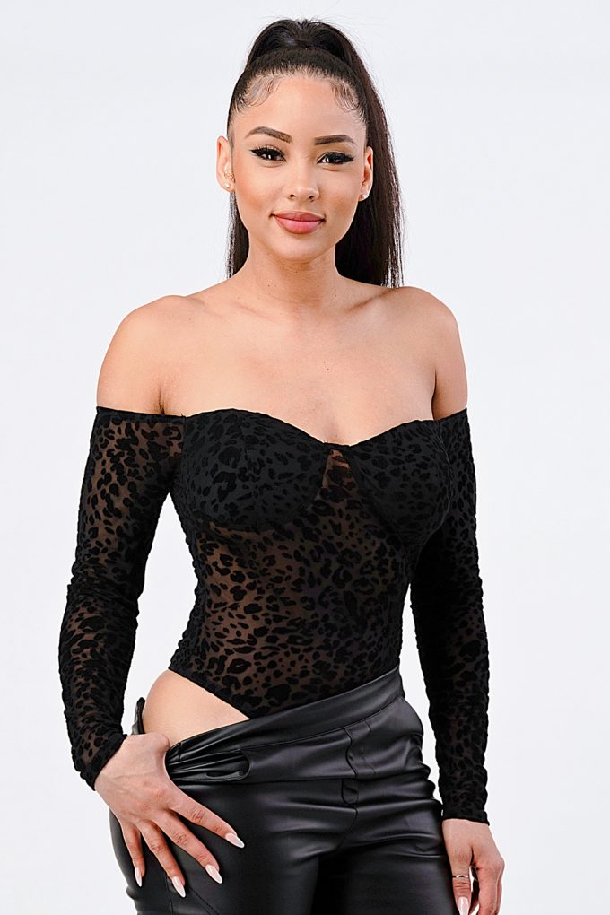 Leopard Print Off Shoulder Bodysuit-Product Type | Naughty Smile Fashion