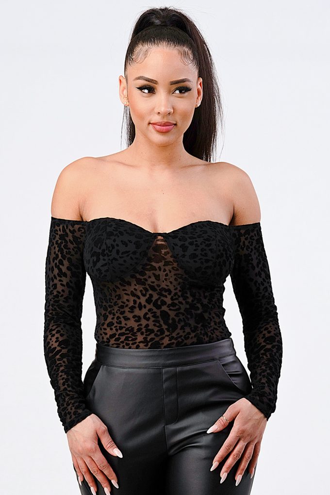 Leopard Print Off Shoulder Bodysuit-Product Type | Naughty Smile Fashion