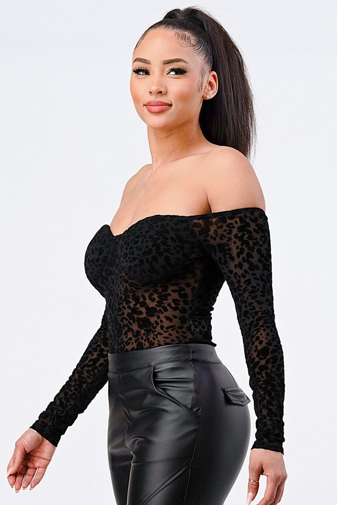 Leopard Print Off Shoulder Bodysuit-Product Type | Naughty Smile Fashion