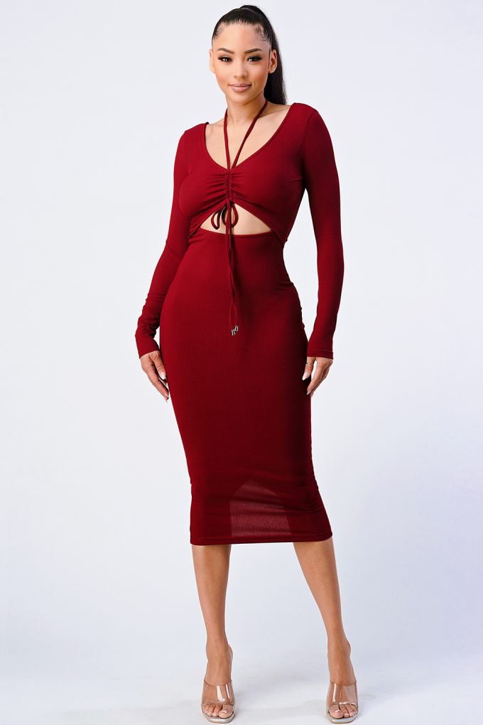 Trendy Front Shirring Cut-out Long Sleeved Dress-Product Type | Naughty Smile Fashion