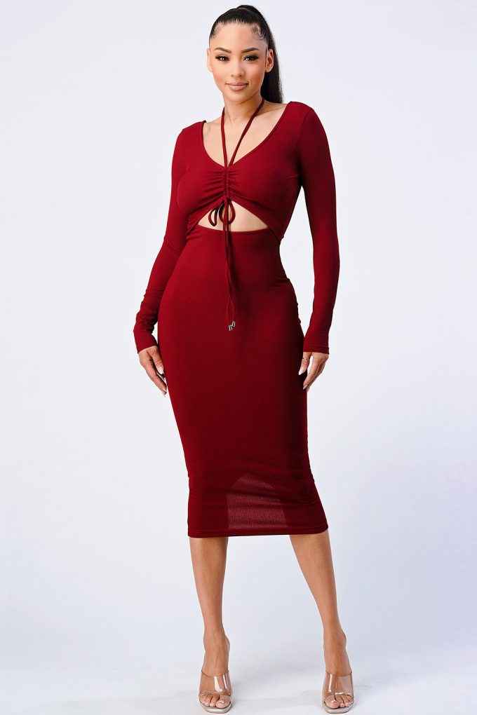 Sale - Trendy Front Shirring Cut-out Long Sleeved Dress – On Sale Now