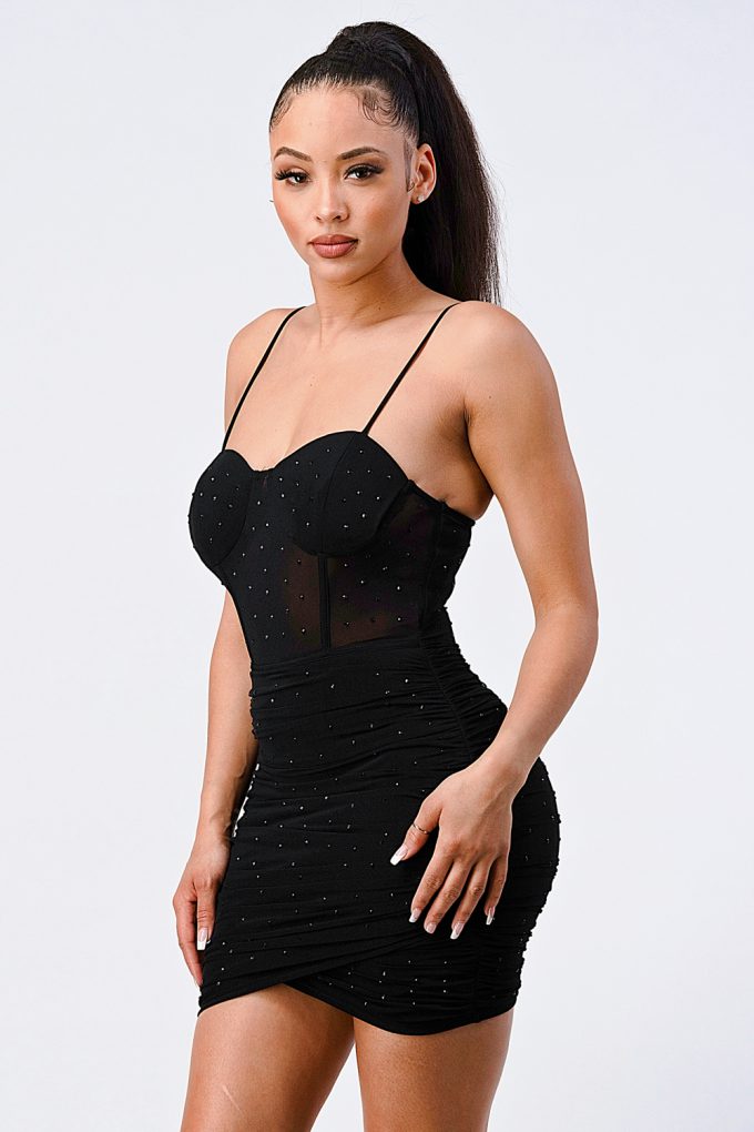Luxe Glitter Front Mesh Ribbed Cami Mini Dress-Product Type | Naughty Smile Fashion