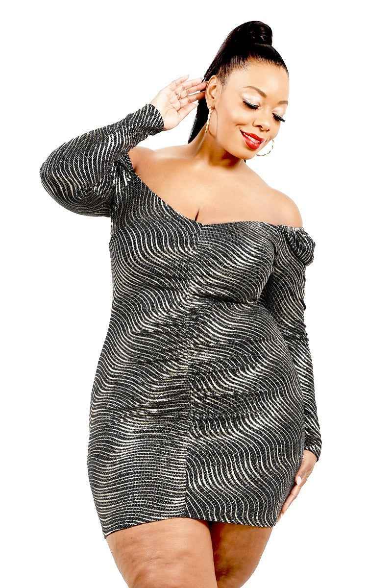 Plus Size Plus Foil & Glitter Wavy Print Mini Dress – Stylish & Comfortable – men’s fashion, stylish and versatile