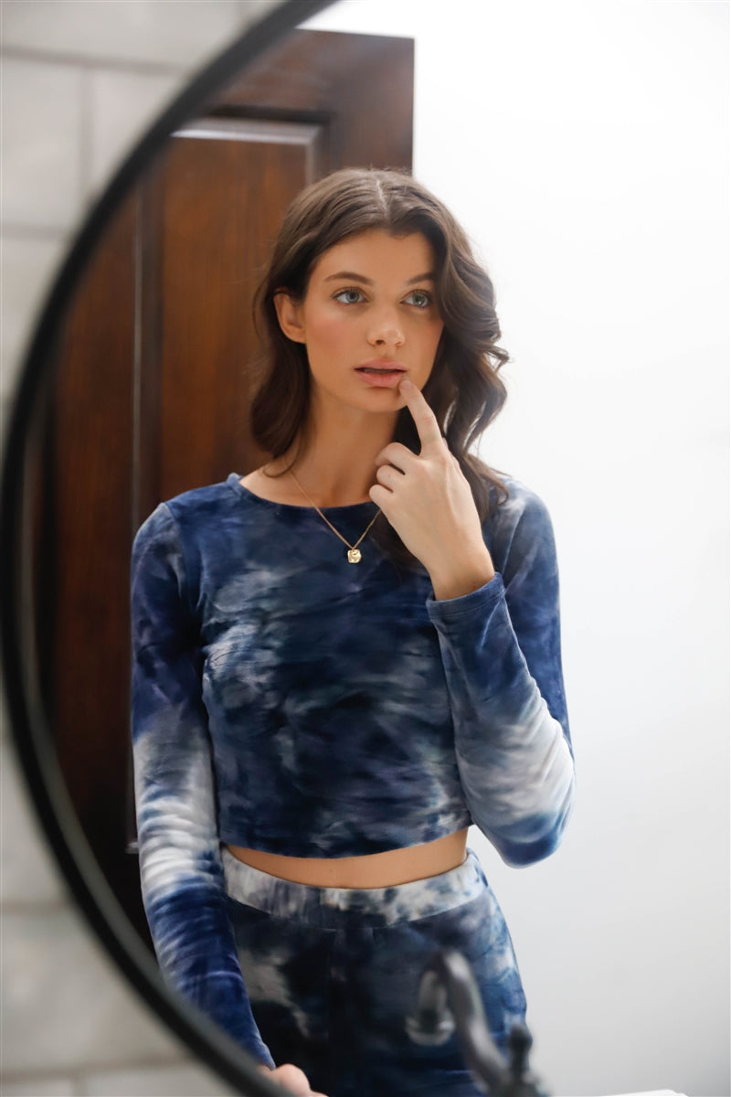 Multicolor Tie-dye Velvet Cropped Long Sleeve Top & Bike Shorts Set-Product Type | Naughty Smile Fashion
