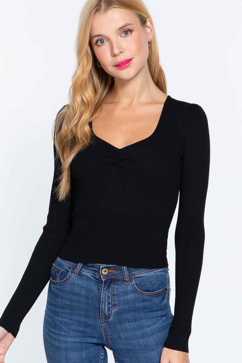 Sale - Shirring Sweatheart Neck Sweater – On Sale Now