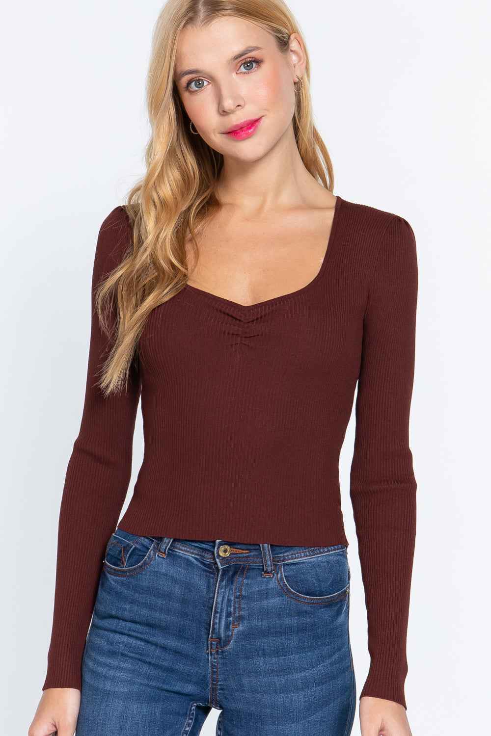 Sale - Shirring Sweatheart Neck Sweater – On Sale Now