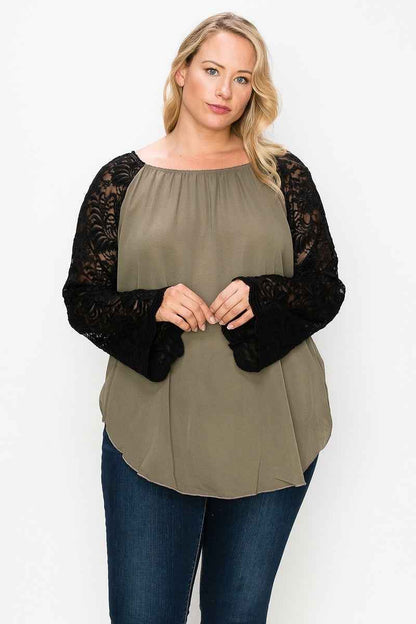 Plus Size Solid Top Featuring Flattering Lace Bell Sleeves – Stylish & Comfortable – men’s fashion, stylish and versatile