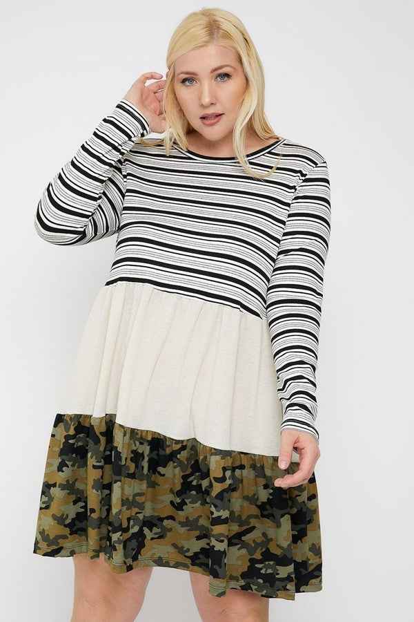 Plus Size Tiered Color Block Dress – Stylish & Comfortable – men’s fashion, stylish and versatile