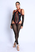 Binding Pointed Cutout Halter Mesh Off Shoulder Jumpsuit-Product Type | Naughty Smile Fashion