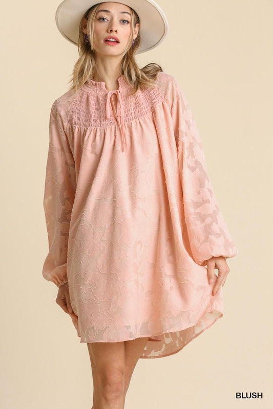 Sale - Jacquard Raglan Smocked Tie Neck Yoke Dress – On Sale Now