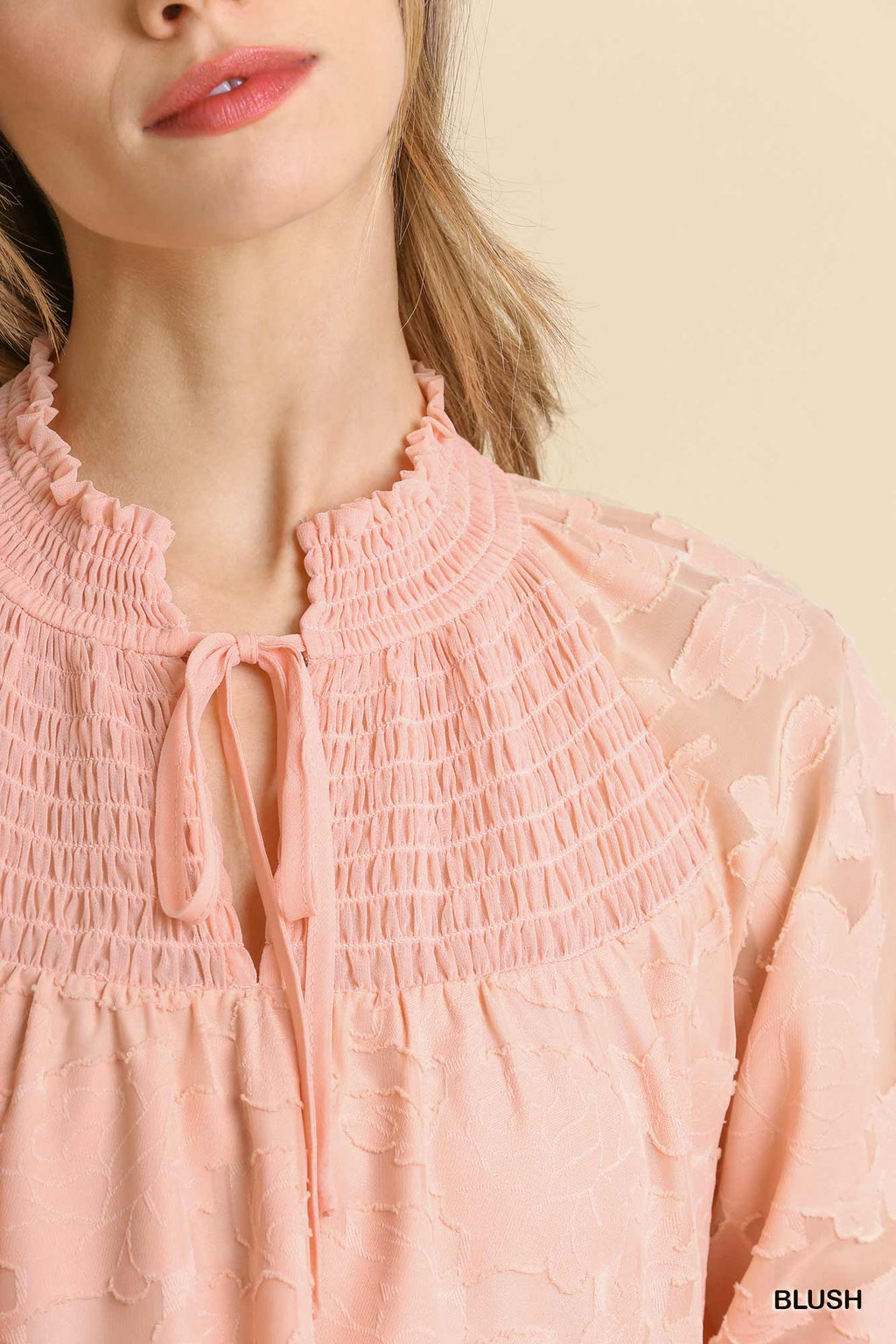 Jacquard Raglan Smocked Tie Neck Yoke Dress-Product Type | Naughty Smile Fashion