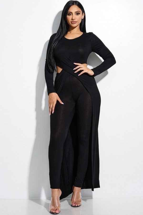 Sale - Solid Heavy Rayon Spandex Long Sleeve Crossed Over Long Top And Leggings 2 Piece Set – On Sale Now