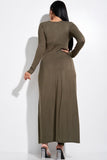 Solid Heavy Rayon Spandex Long Sleeve Crossed Over Long Top And Leggings 2 Piece