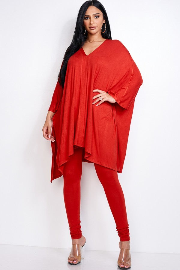 Sale - Solid Heavy Rayon Spandex Cape Top And And Leggings 2 Piece Set – On Sale Now