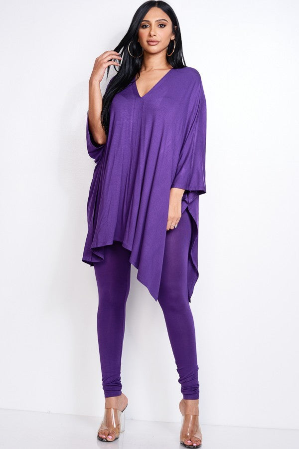 Solid Heavy Rayon Spandex Cape Top And And Leggings 2 Piece Set-Product Type | Naughty Smile Fashion