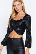 Long Slv Ruched Metallic Knit Top-Product Type | Naughty Smile Fashion