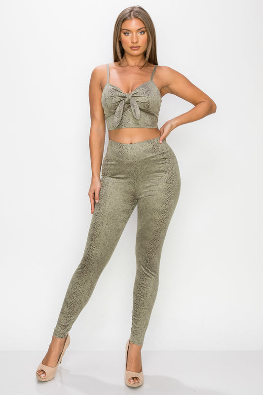 Sale - Embossed Snake Print Top And Leggings Set – On Sale Now