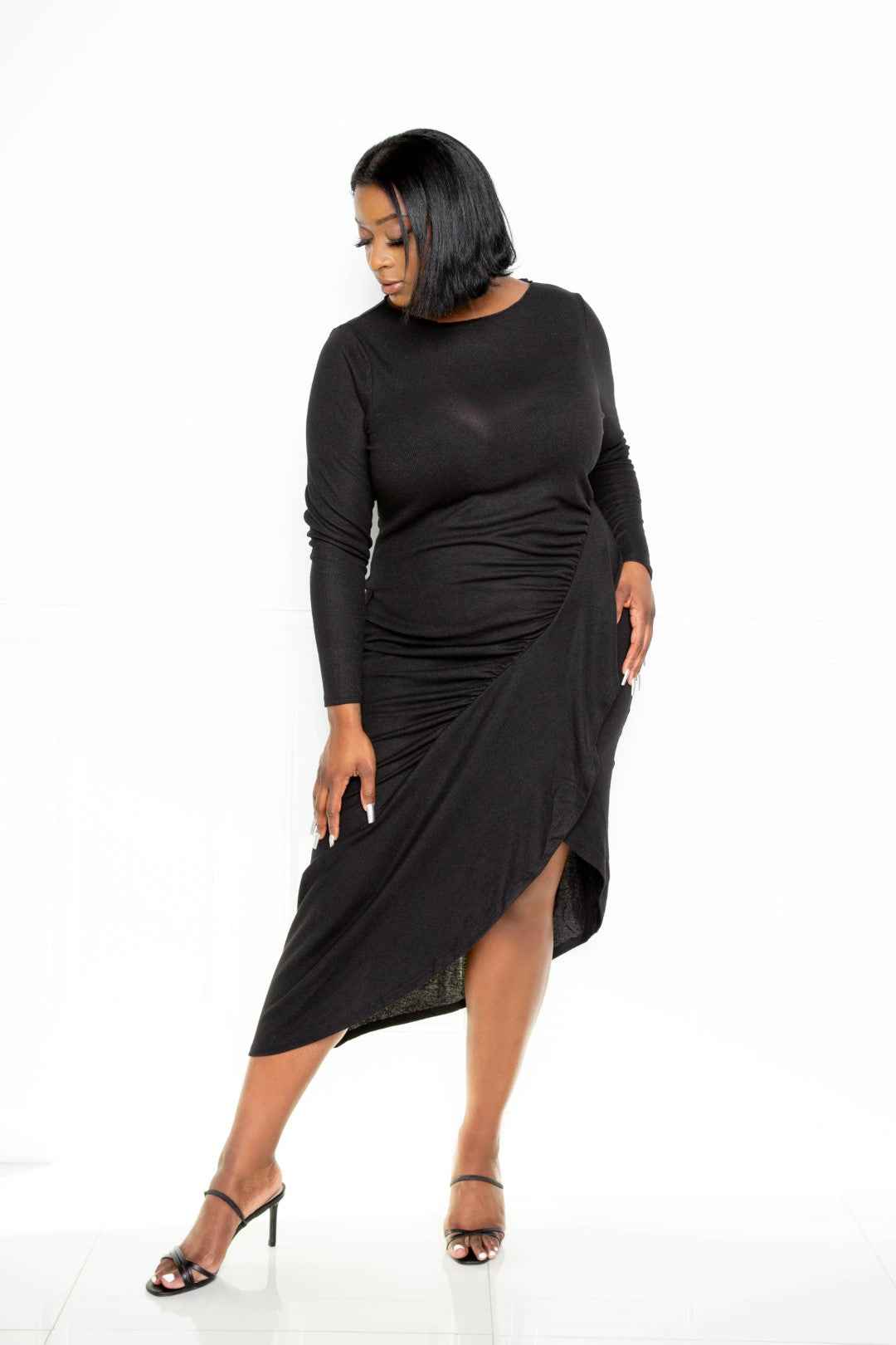 Plus Size Asymmetrical Sweater Dress With Waterfall Ruffle – Stylish & Comfortable – men’s fashion, stylish and versatile