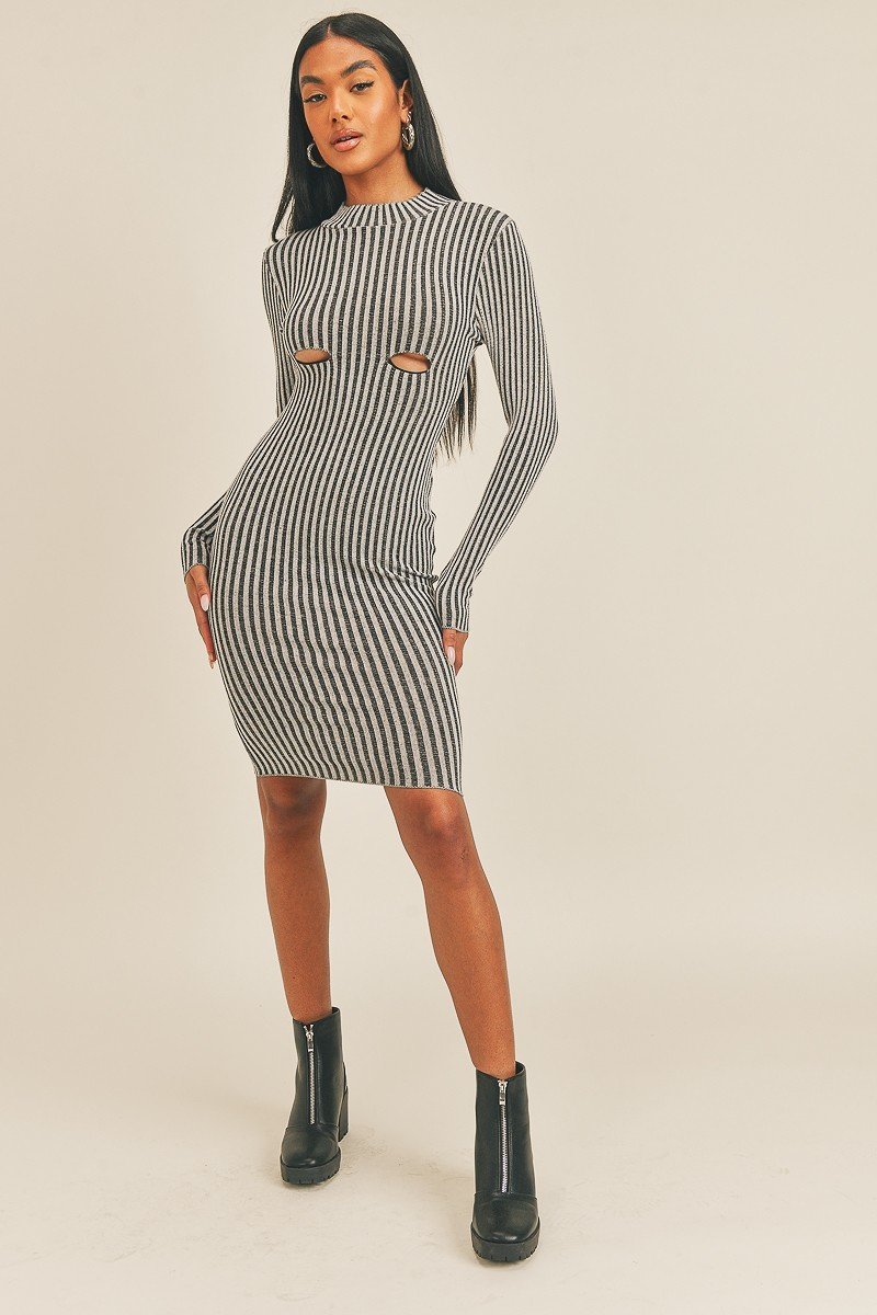 Long Sleeve Stripe Print Midi Dress-Product Type | Naughty Smile Fashion