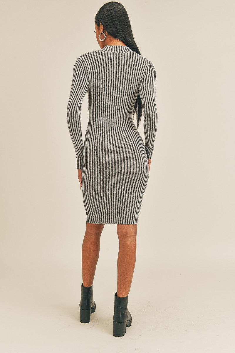Long Sleeve Stripe Print Midi Dress-Product Type | Naughty Smile Fashion