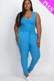 Plus Ribbed Sleeveless Drawstring Jumpsuit