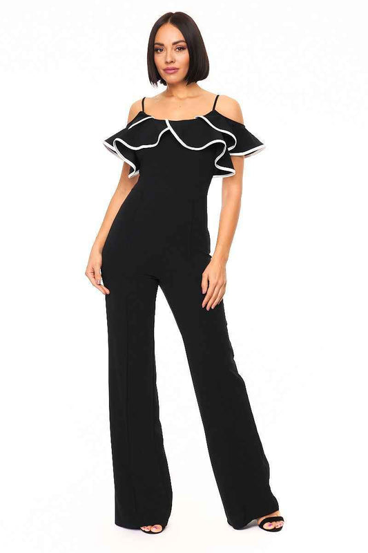 Color Block Binding Detailed Fashion Jumpsuit – black, fashion, women style