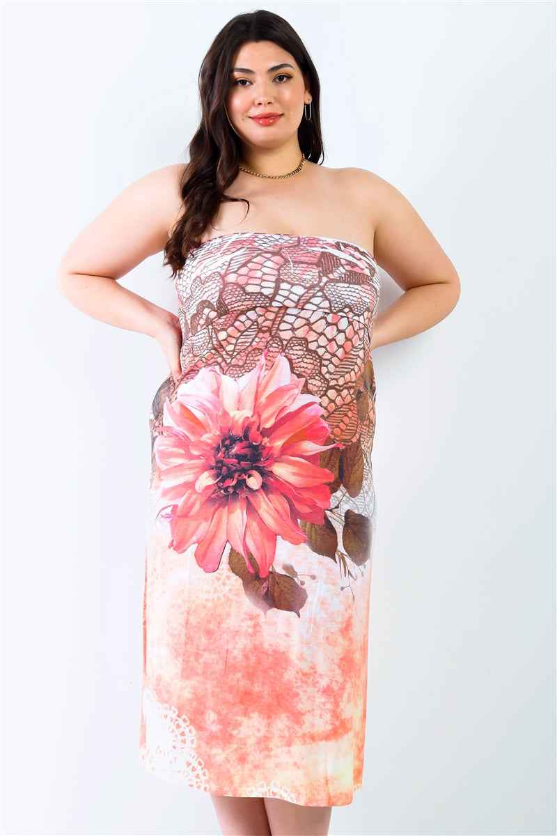 Plus Size Plus Peach Flower Print Sleeveless Midi Dress – Stylish & Comfortable – men’s fashion, stylish and versatile