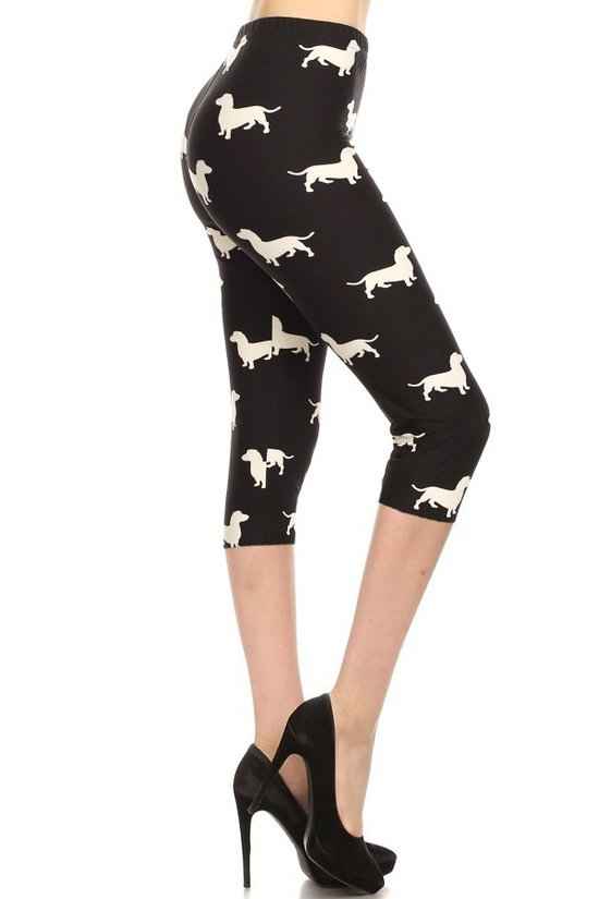 Dog Print, High Waisted Capri Leggings In A Fitted Style With An Elastic Waistband. – multicolor, fashion, women style