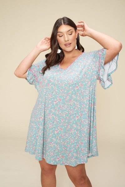 Plus Size Spring Floral Printed Lovely Swing Dress