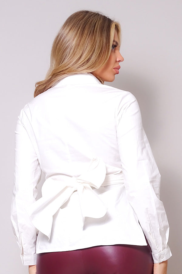 Long Sleeve Crossed Front Back Tie Button Down Cropped Shirt-Product Type | Naughty Smile Fashion