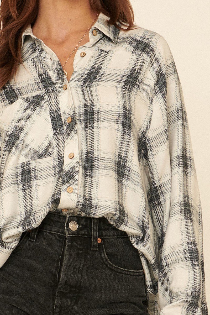Oversized Loose Fit Plaid Shirt-Product Type | Naughty Smile Fashion