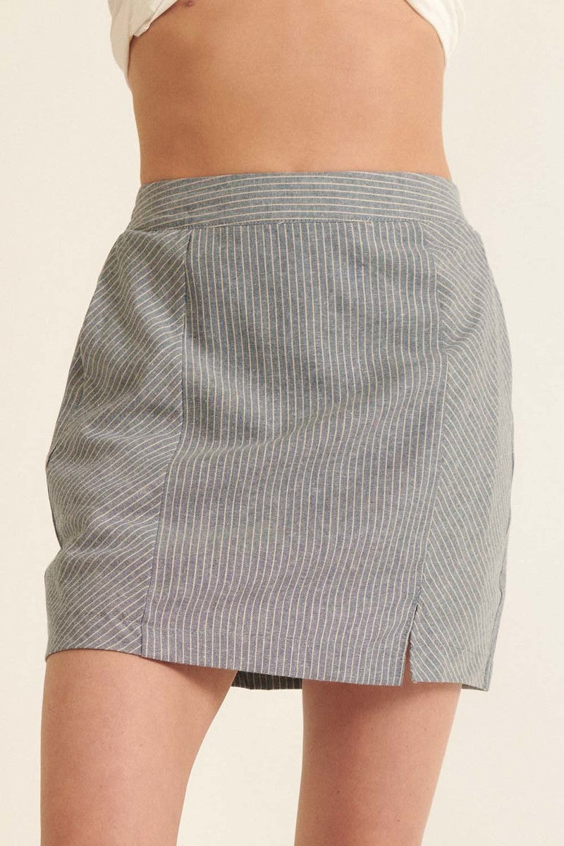Banded Front Waist Pinstripe Mini Skirt-Product Type | Naughty Smile Fashion
