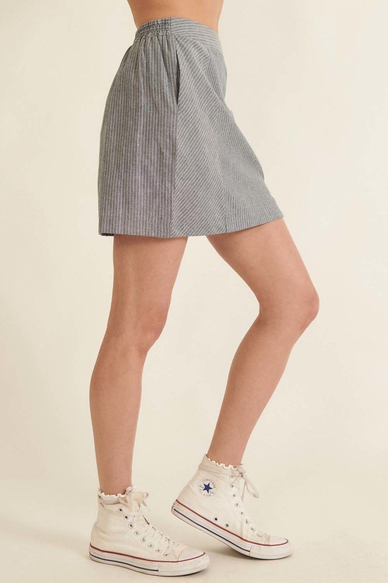 Banded Front Waist Pinstripe Mini Skirt-Product Type | Naughty Smile Fashion