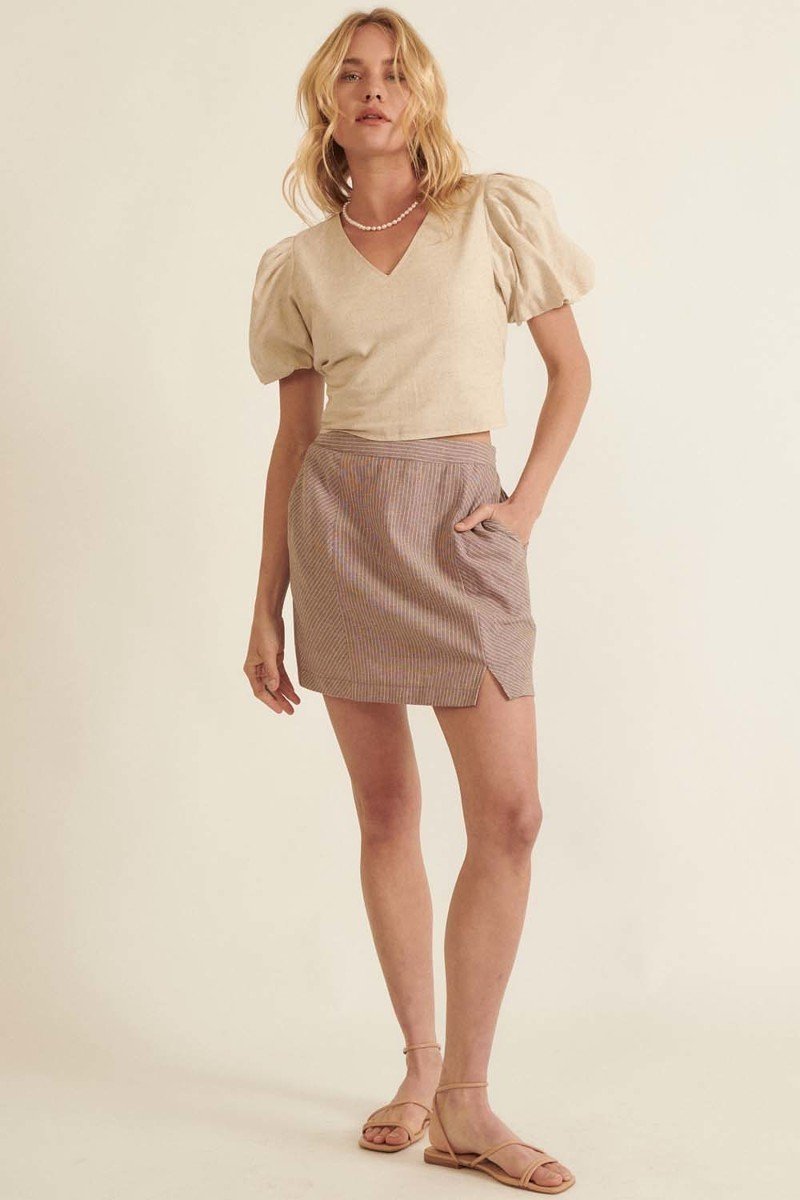 Banded Front Waist Pinstripe Mini Skirt-Product Type | Naughty Smile Fashion