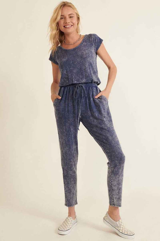 Mineral Washed Finish Knit Jumpsuit – blue, fashion, women style