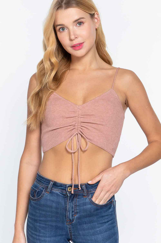 Sale - Front Ruched Detail Sweater Knit Crop Cami Top – On Sale Now