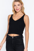 V-neck Side Ruched Sweater Top-Product Type | Naughty Smile Fashion