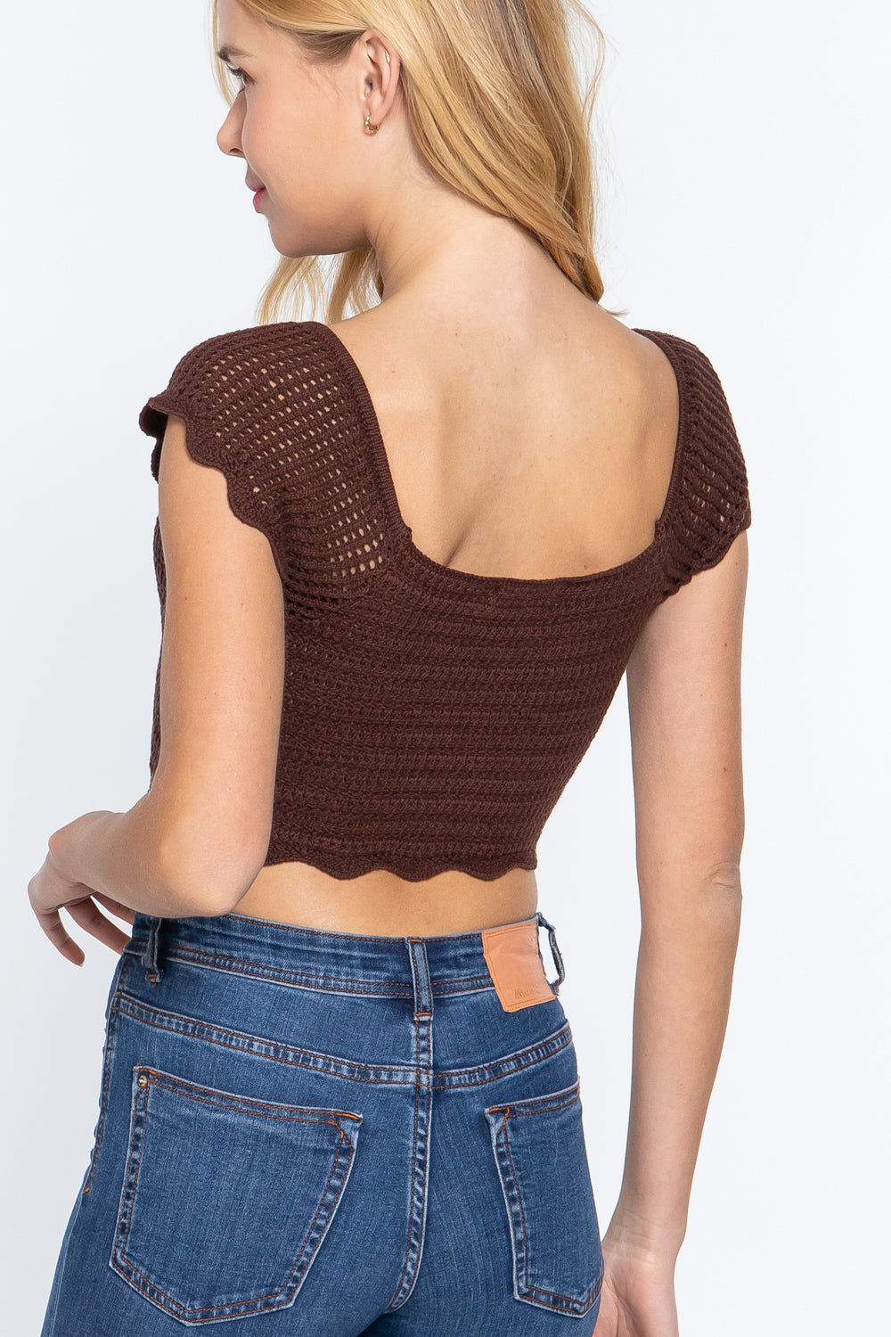 Short Sleeve V-neck Front Knot Detail Sweater Knit Crop Top-Product Type | Naughty Smile Fashion