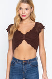 Short Sleeve V-neck Front Knot Detail Sweater Knit Crop Top